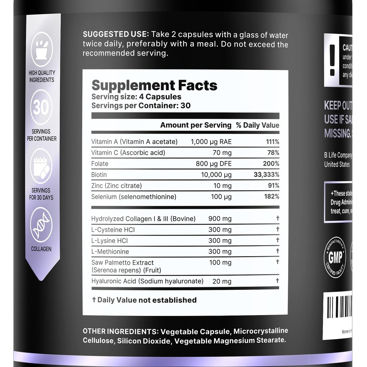 Women’s Hair Vitamins for Hair Loss - Biotin 10000 mcg - 120 Capsules