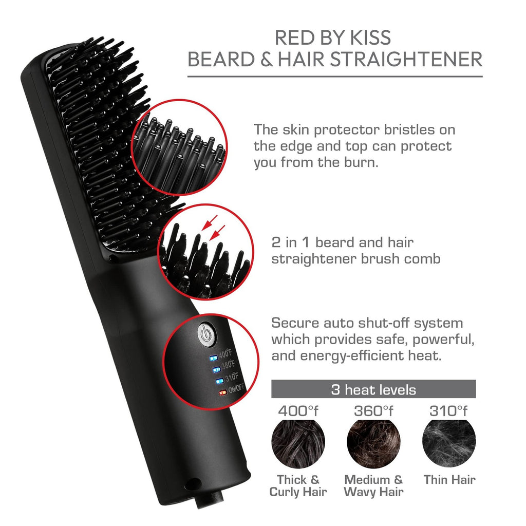 Ionic Hair Straightener Brush with Ceramic Coating, Adjustable Temp - Red
