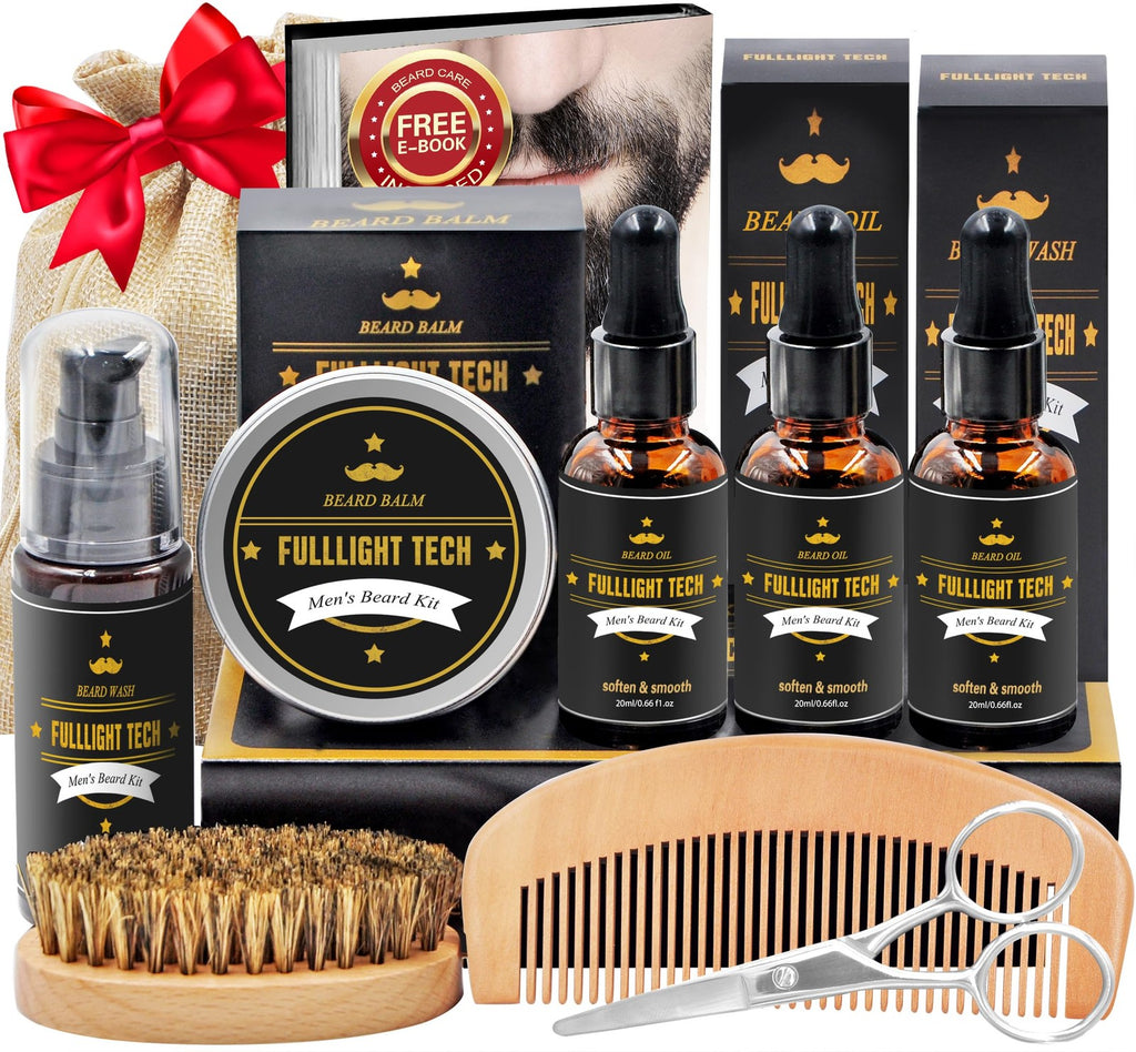 Men's Beard Care Kit with 3 Scented Oils, Grooming Gift Set for Dad & Husband