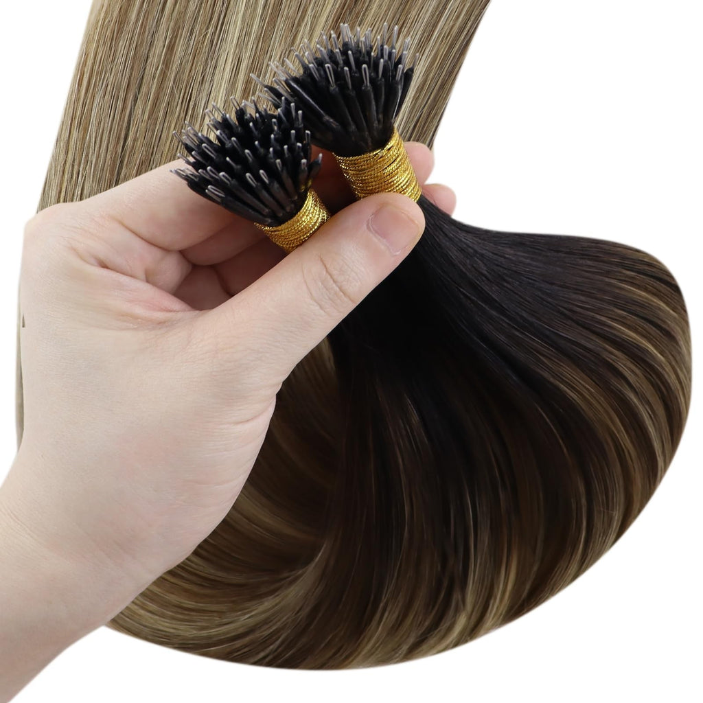 Nano Link Hair Extensions - 18 Inch Human Hair, Dark to Medium Brown, 50g