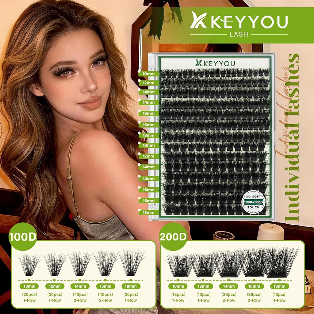 3D Fluffy Lash Clusters D Curl Volume Eyelashes - DIY Natural & Dramatic Look