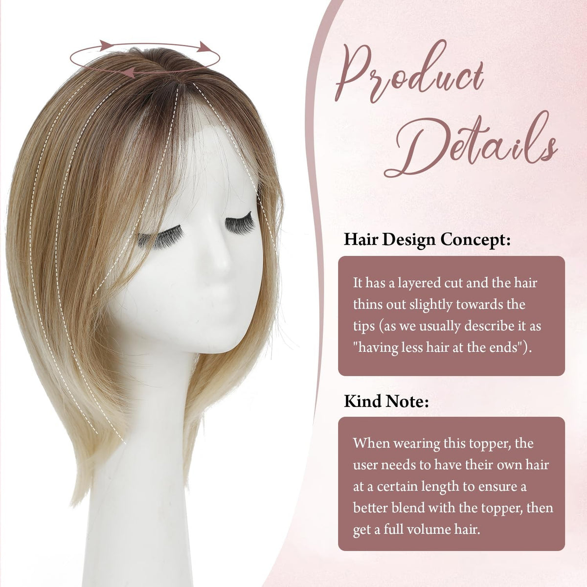 12-Inch Clip-In Hair Topper for Thinning Hair - Big Base, Dark Blonde with Dark Root