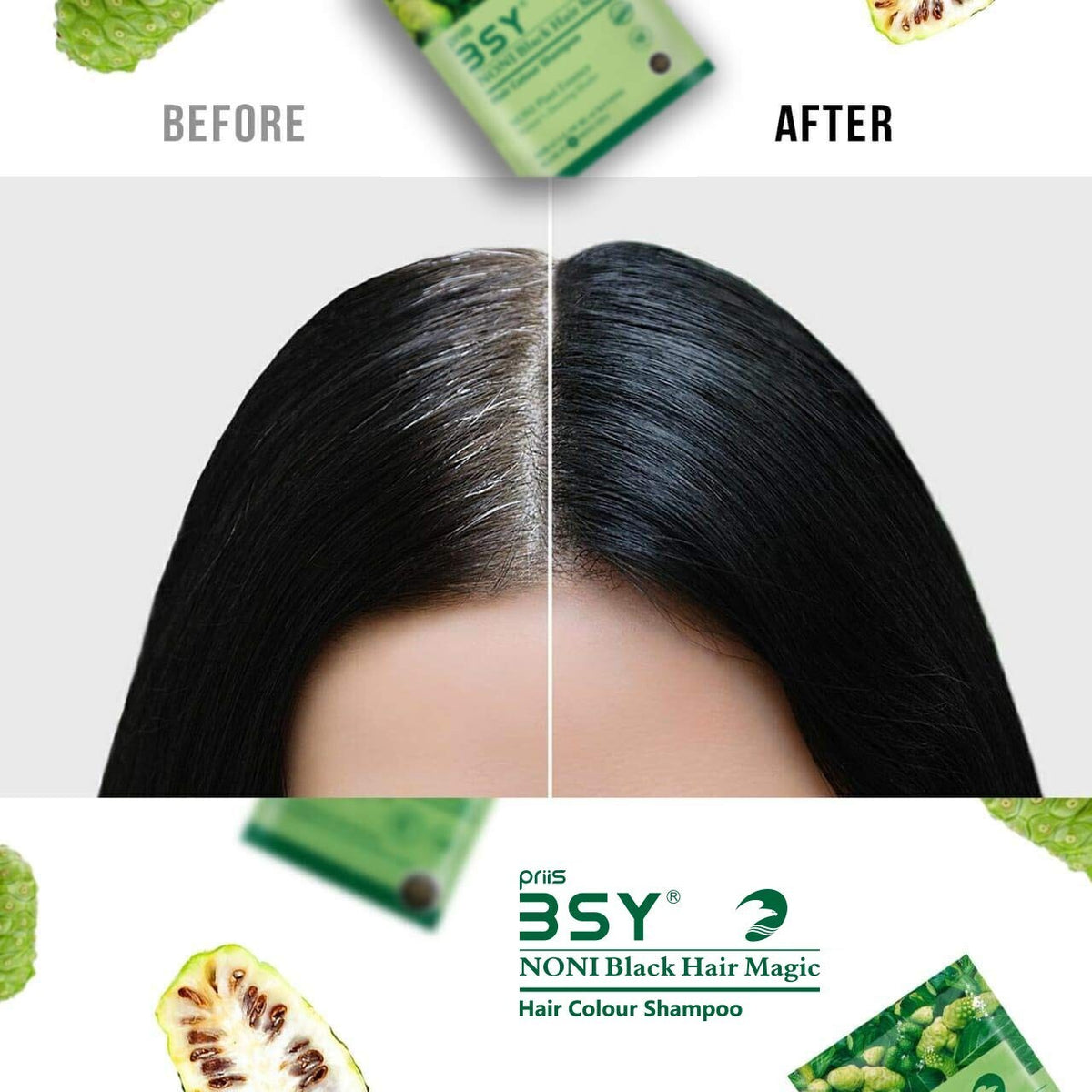 Natural Hair Dye Shampoo with Noni Fruit - Black Hair Color & Nourishment
