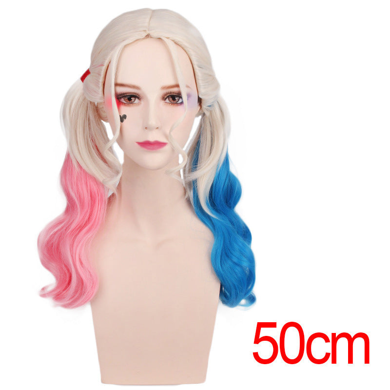Harley Quinn Cosplay Wig 20 Inch Pink Blue Gradient Synthetic Hair Costume