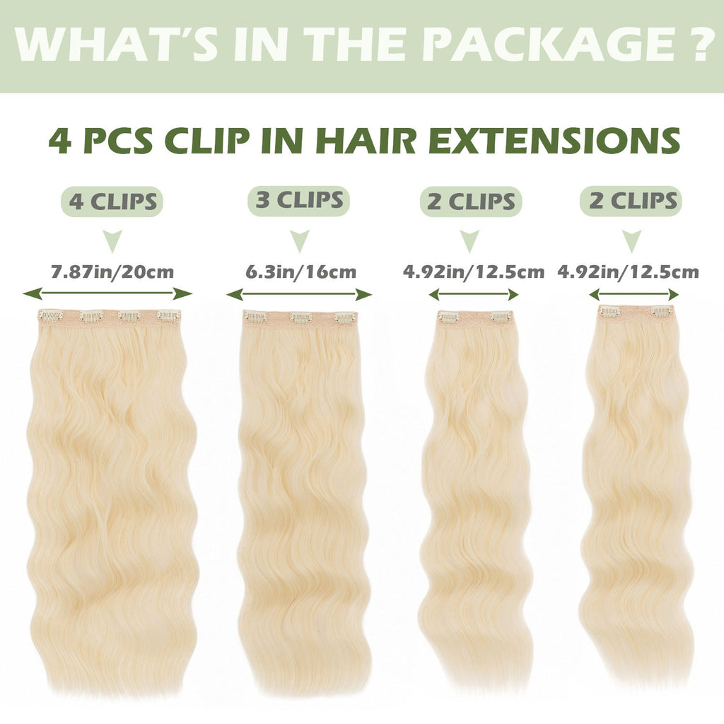 Clip-In Hair Extensions 4PCS Full Head 100% Human Hair, Various Lengths & Colors