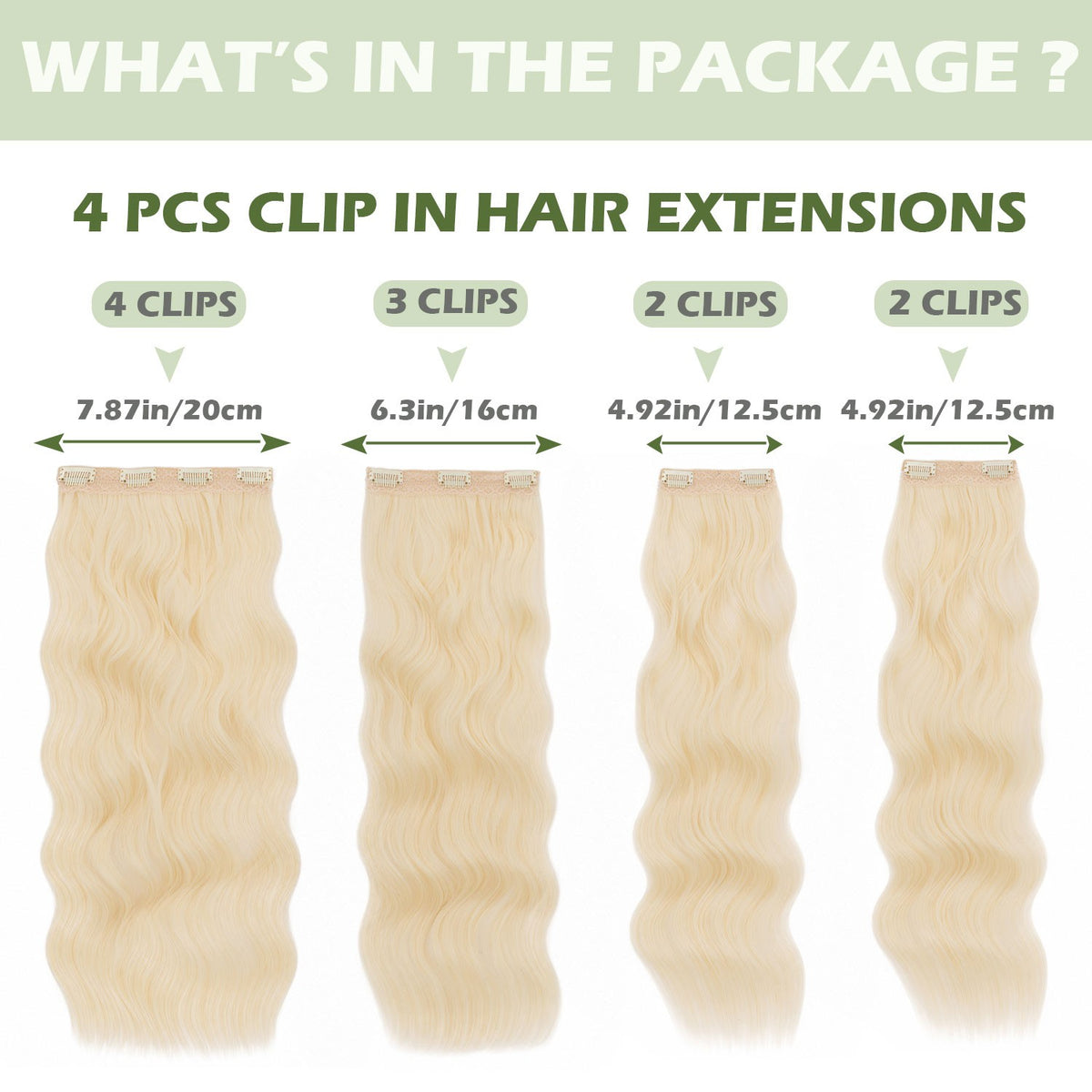 Clip-In Hair Extensions 4PCS Full Head 100% Human Hair, Various Lengths & Colors