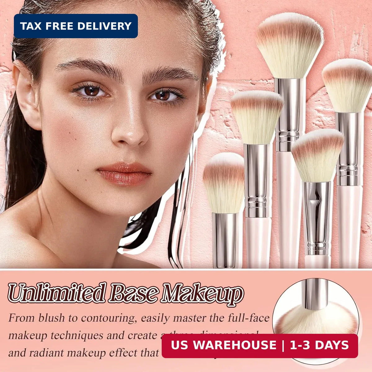 10-Piece Synthetic Makeup Brush Set for Face and Eyes - Travel Friendly