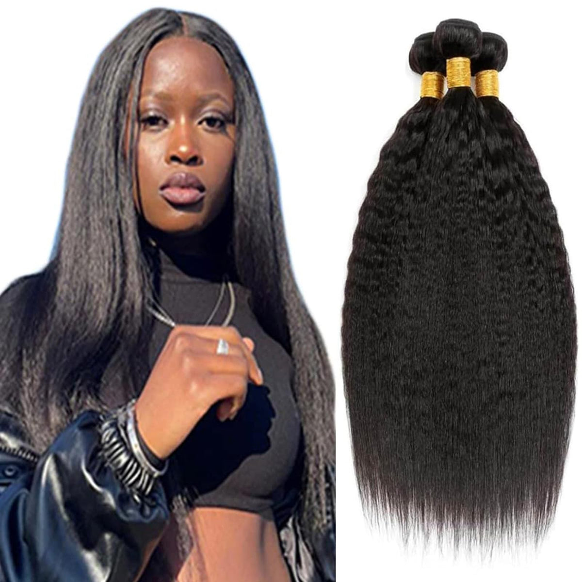 Brazilian Virgin Human Hair Bundles 26 28 30 Inch Yaki Wave Textures