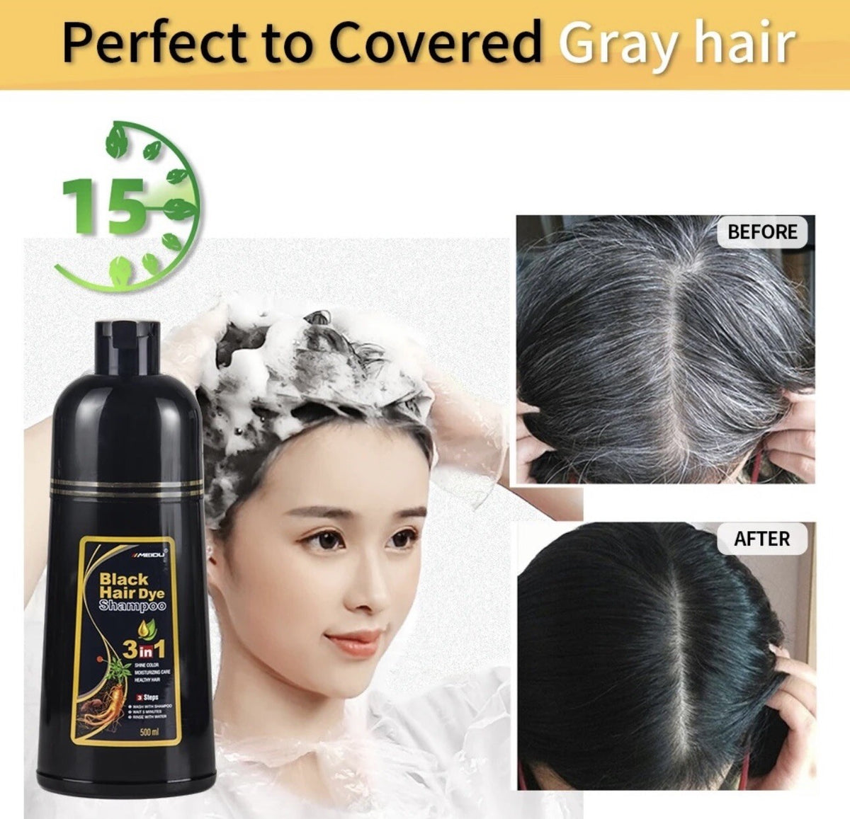 MEIDU Coffee Hair Dye Shampoo Set with Mask & Spray Protector - Long Lasting Color