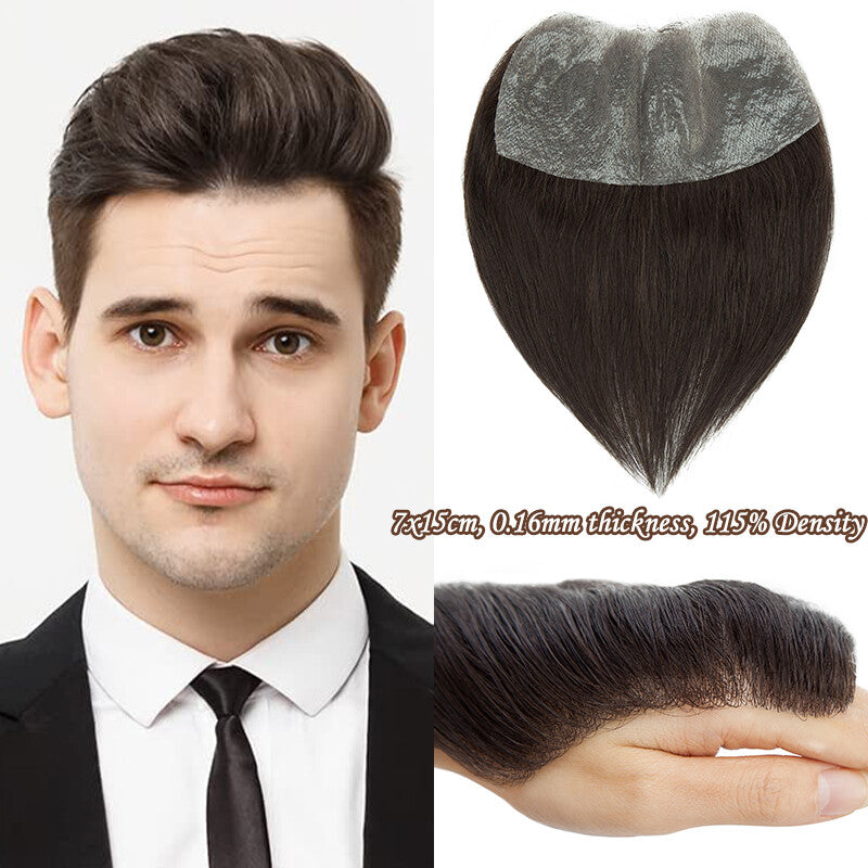 Men's Receding Hairline PU Hairpiece with Human Hair Toupee – Natural Look & Adjustable Fit