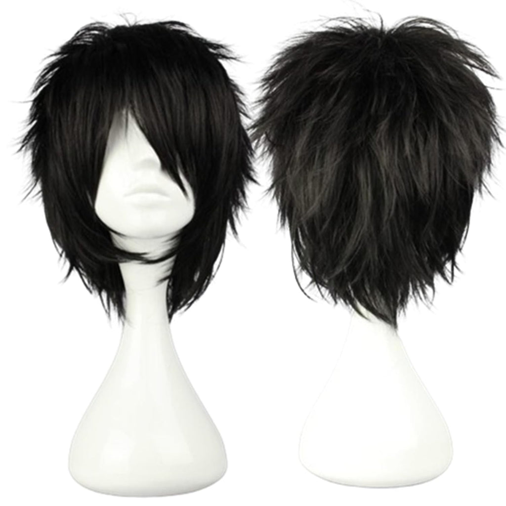 Short Black Spiky Fluffy Heat-Resistant Synthetic Cosplay Wig - Emo Style