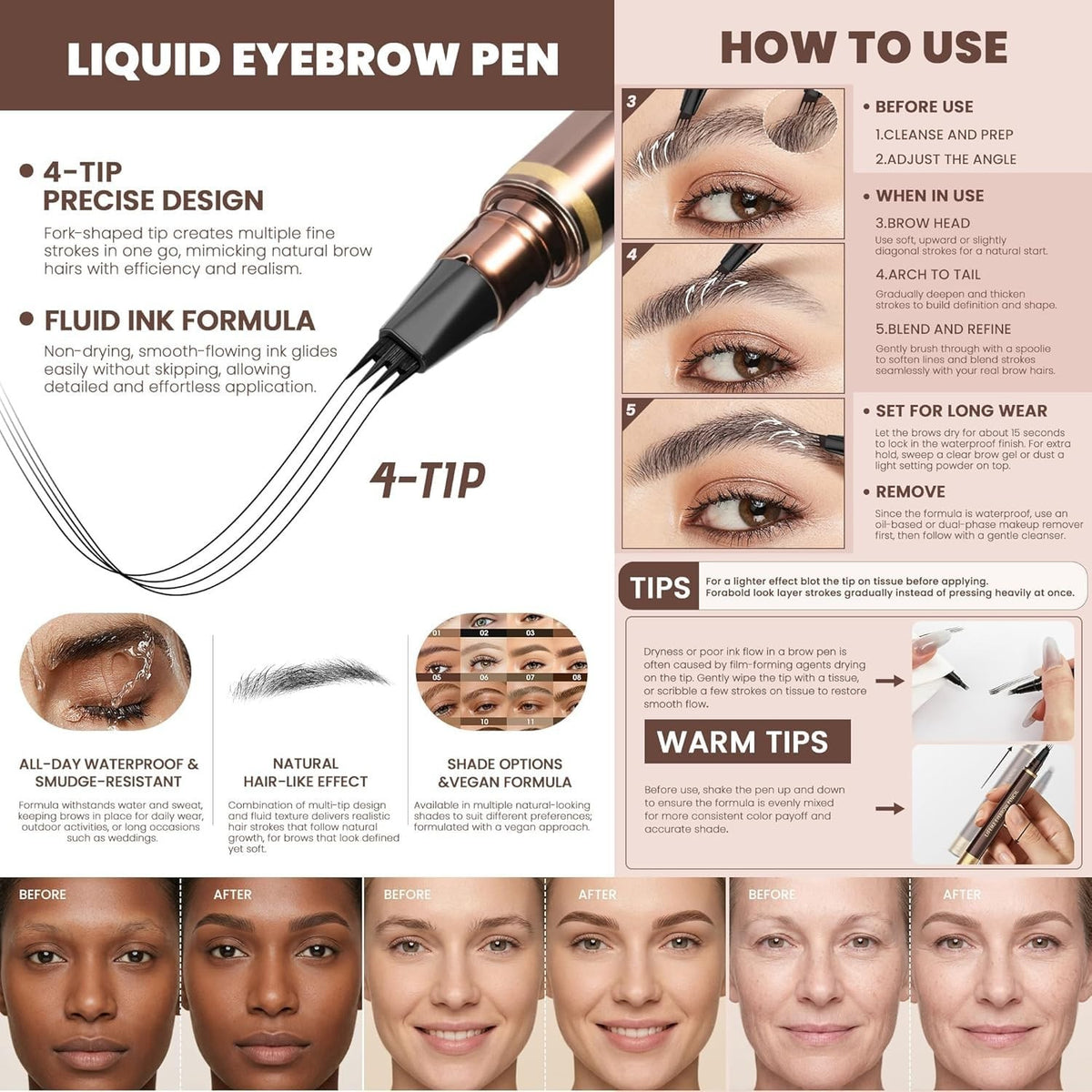 Waterproof Microblading Eyebrow Pencil Set - 2 Natural Brown Eyebrow Pens
