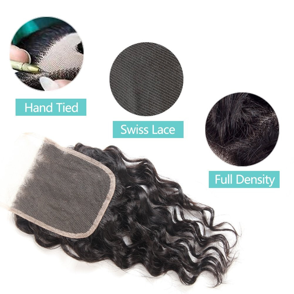 Virgin Remy Water Wave Human Hair Bundles with Closure - 50g Weave