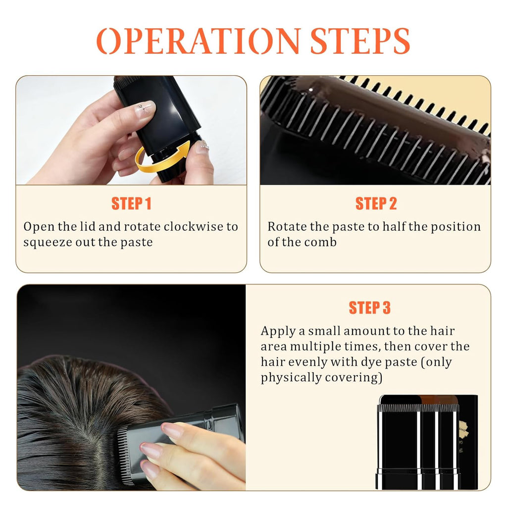 Temporary Hair Tinte Pencil Set with Comb - 3 Colors for Root Covering