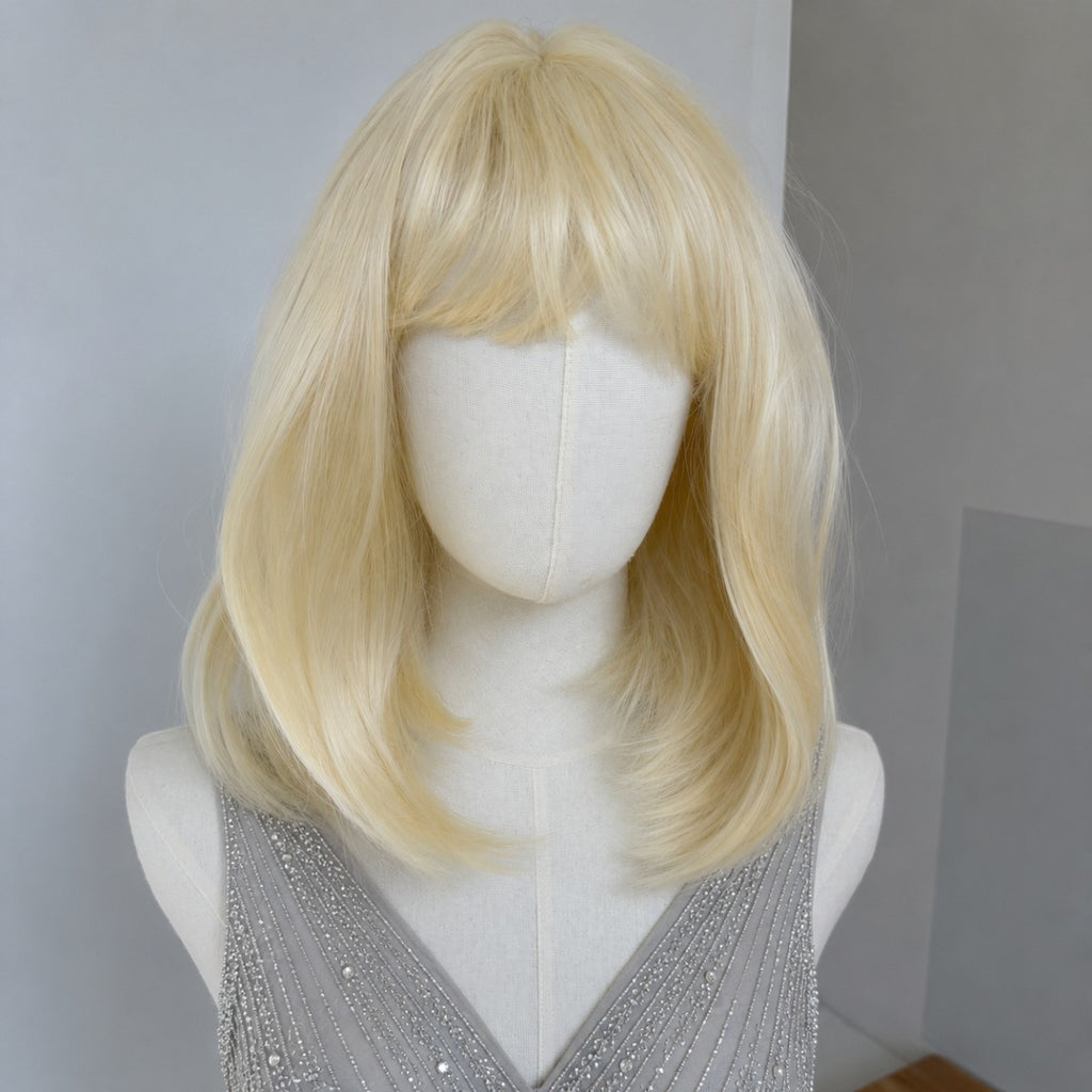 Blonde Synthetic Cosplay Wigs with Bangs for Women - Straight Bob Style
