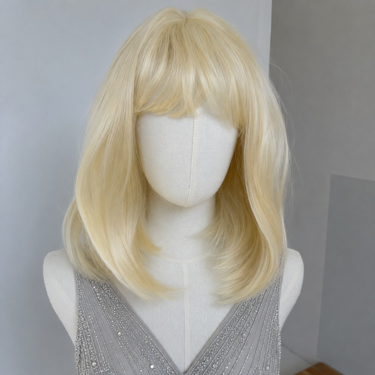 Blonde Synthetic Cosplay Wigs with Bangs for Women - Straight Bob Style
