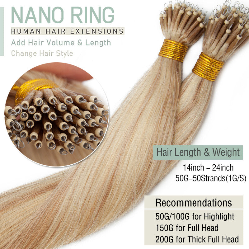 Nano Ring Hair Extensions Human Hair Micro Loop Beads 100% Remy Hair