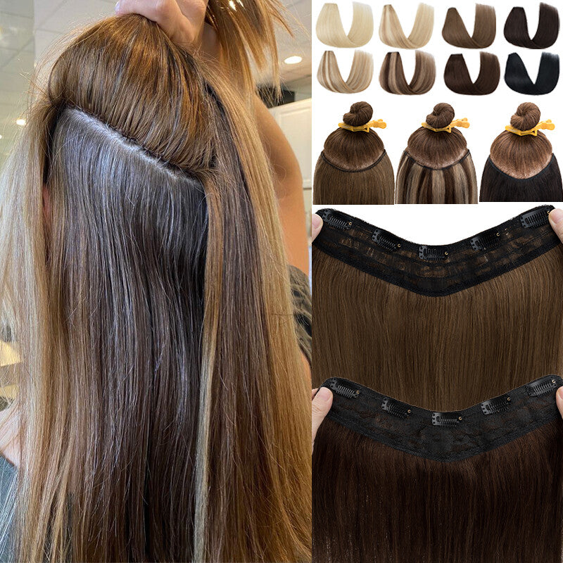 V-Shaped Clip-In Hair Extensions 100% Remy Human Hair Full Head