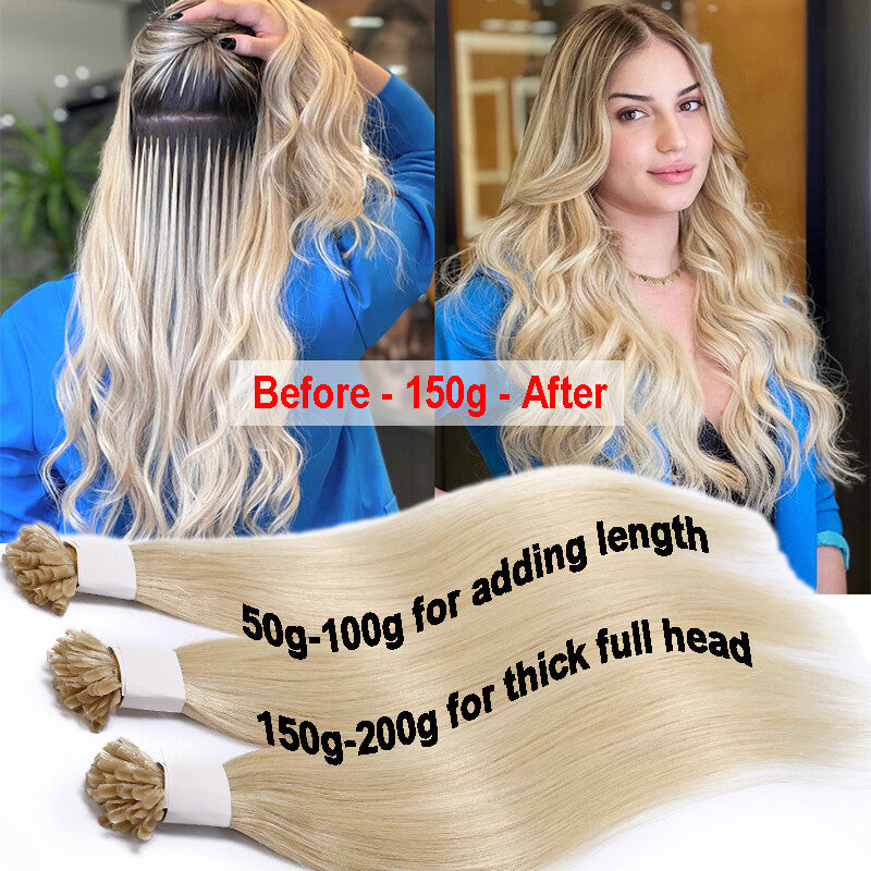 Flat U Tip Hair Extensions Full Head 150G Remy Human Hair - Multiple Colors & Lengths