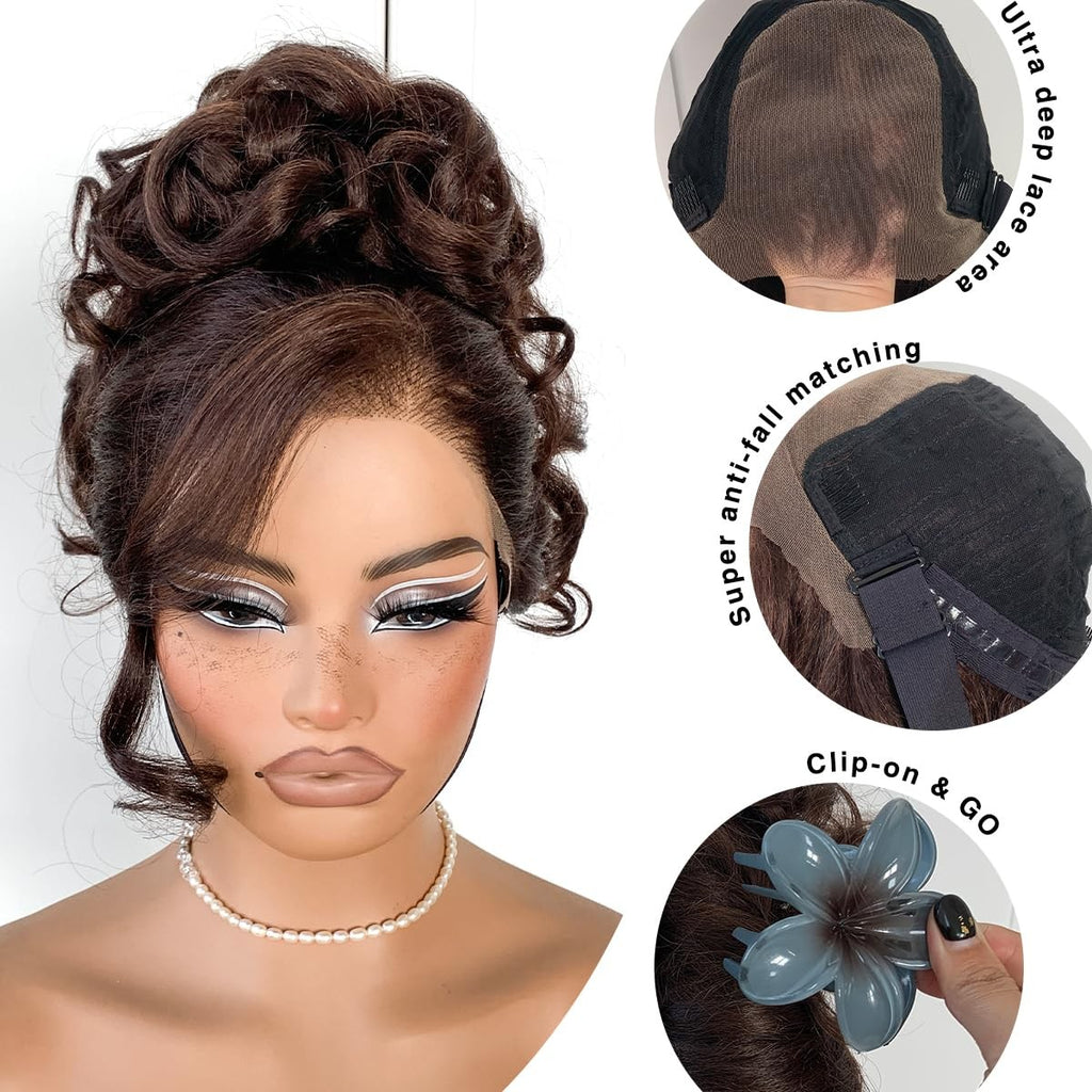 Glueless Lace Wig 13x6 Brown Yaki Body Wave Pre-Plucked Synthetic Hair