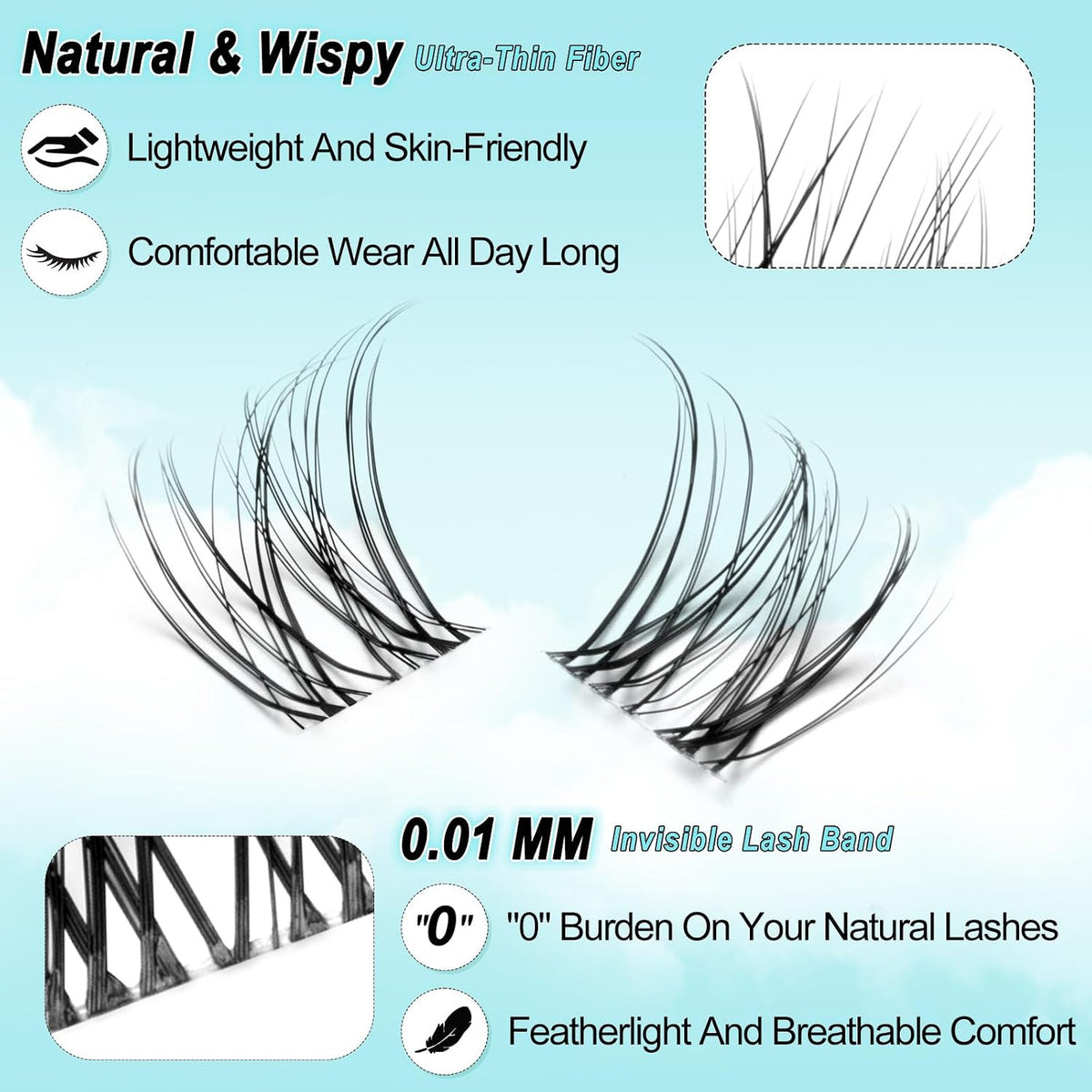 Natural Wispy Lash Clusters for DIY Eyelash Extensions 8-18mm