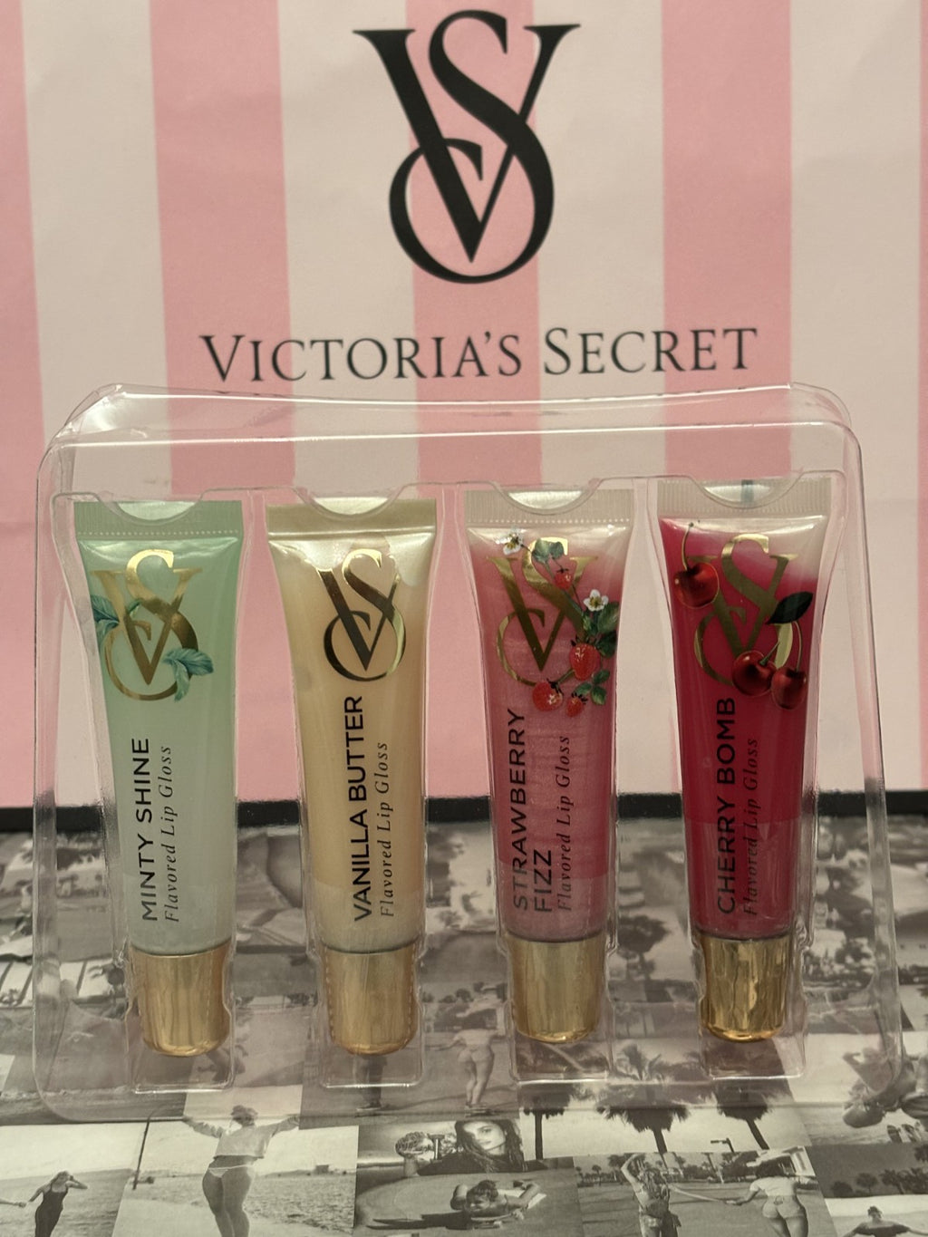 Lip Gloss Set - 4 Flavors: Minty, Vanilla Butter, Strawberry, Cherry Bomb