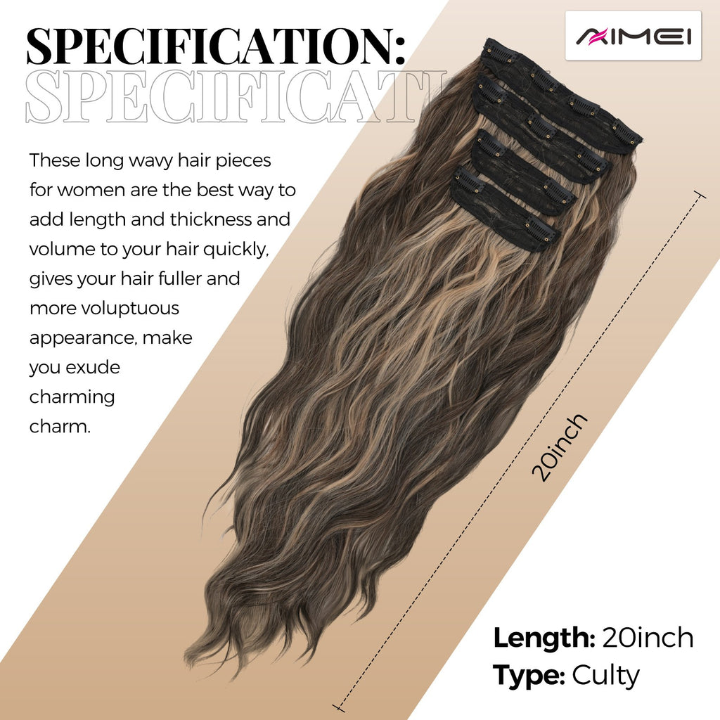 Clip in Hair Extensions 4 Pack 20 Inch Curly Synthetic Wavy Hair Pieces
