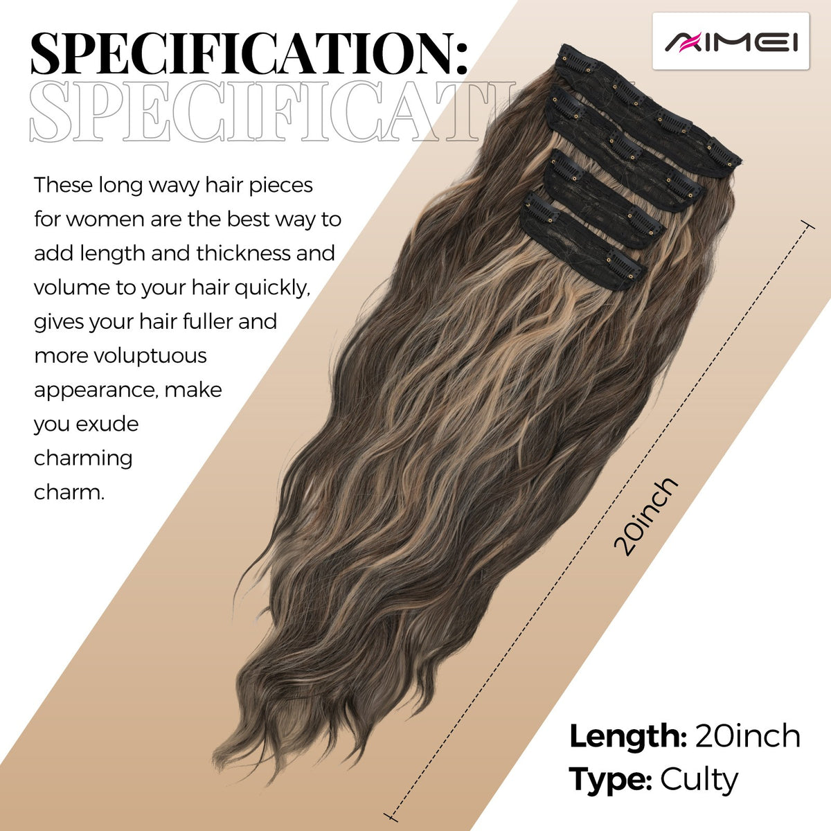 Clip in Hair Extensions 4 Pack 20 Inch Curly Synthetic Wavy Hair Pieces