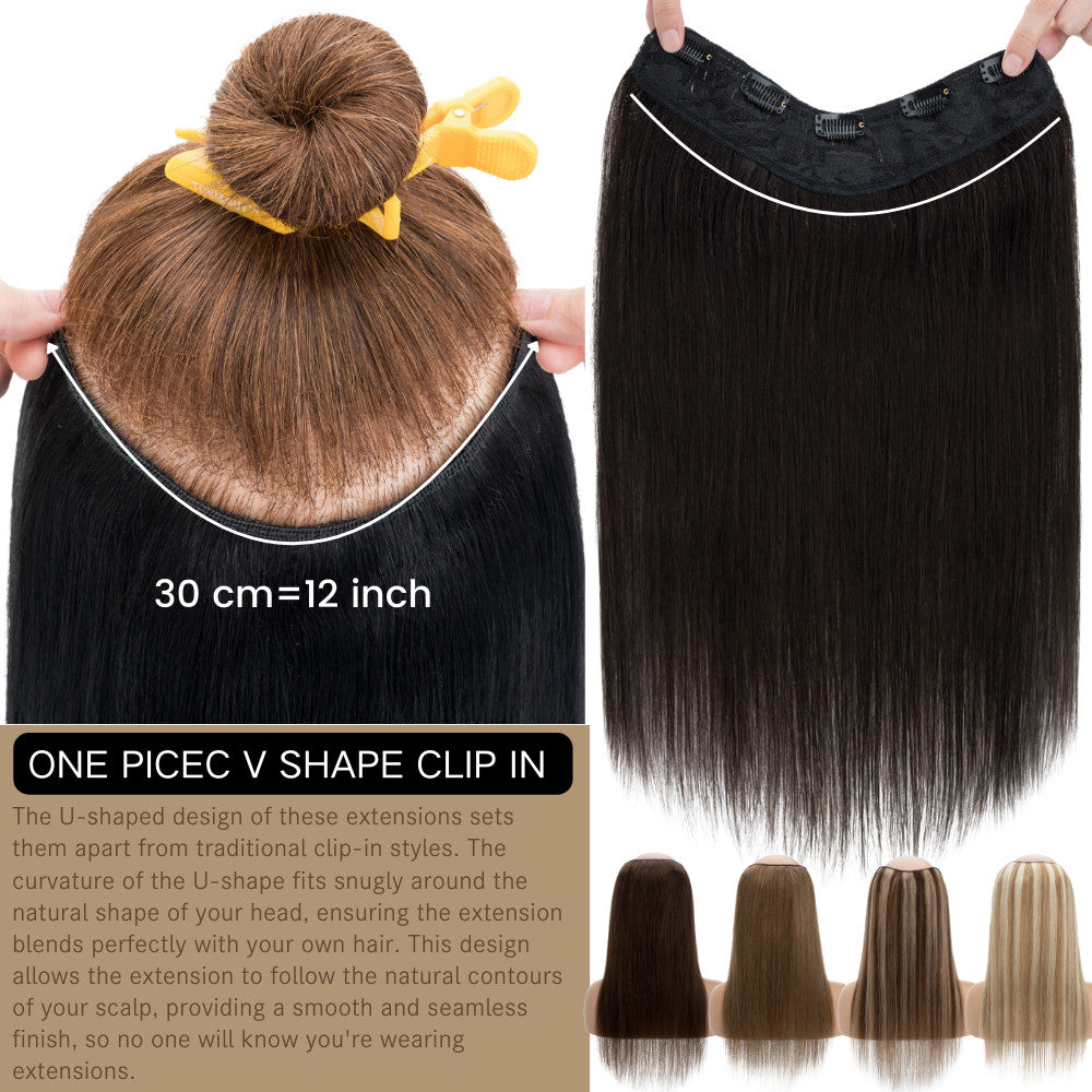 V Shape Clip-In Human Hair Extensions Full Head - Blonde, Remy Virgin