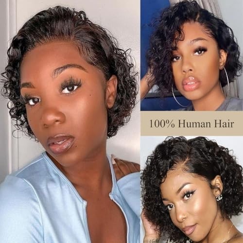 Deep Wave Lace Front Wig with Short Bob Style 13x4 Human Hair Pixie Cut