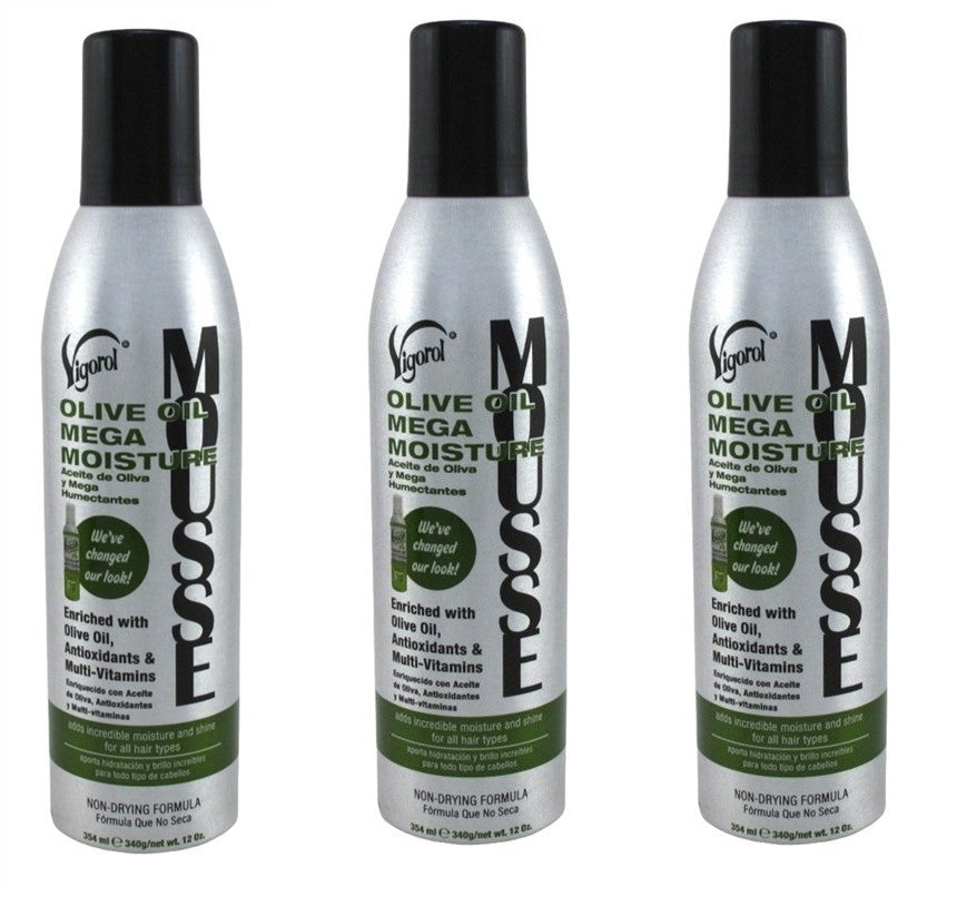 Vigorol Olive Oil Moisturizing Mousse - Mega Shine & Hydration, 12oz, Pack of 3