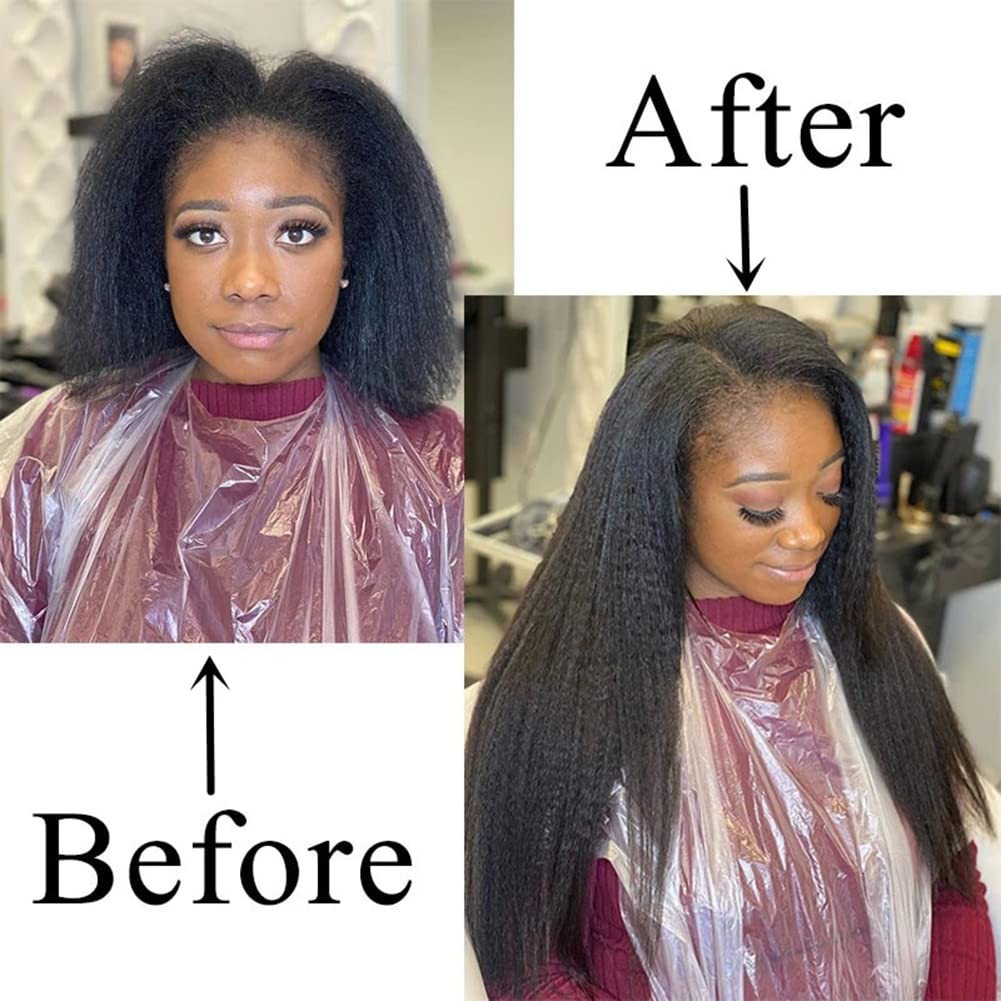 Human Hair Tape-In Extensions Kinky Straight Black for Women - 20 Inch