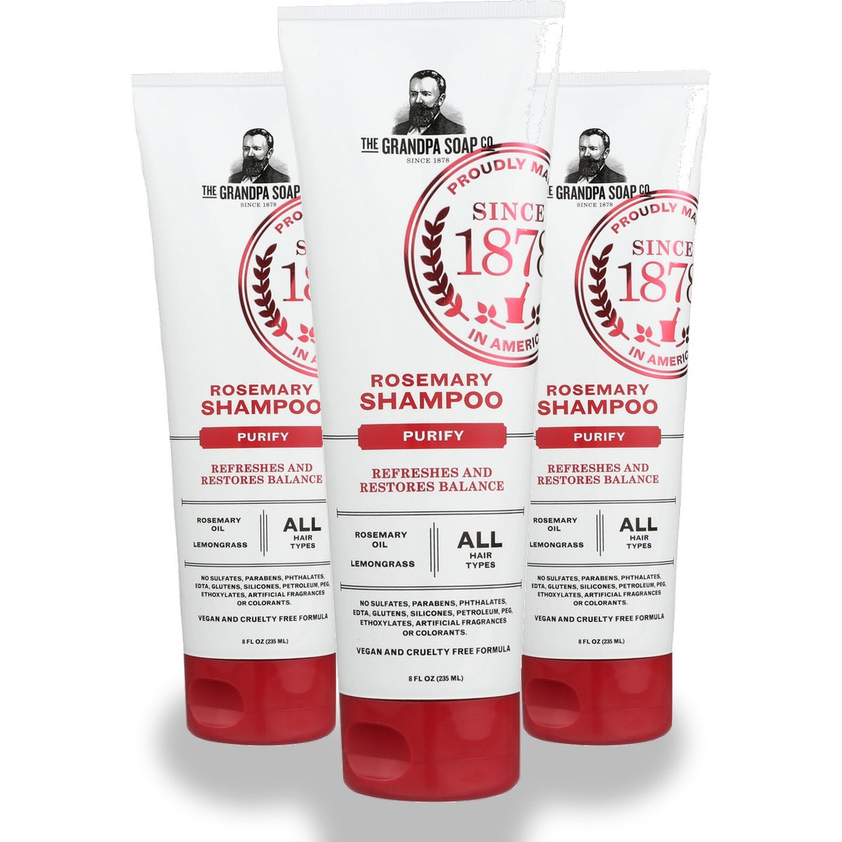 Vegan Rosemary Shampoo 8 Oz Pack of 3 - Gentle Hair Care for All Types