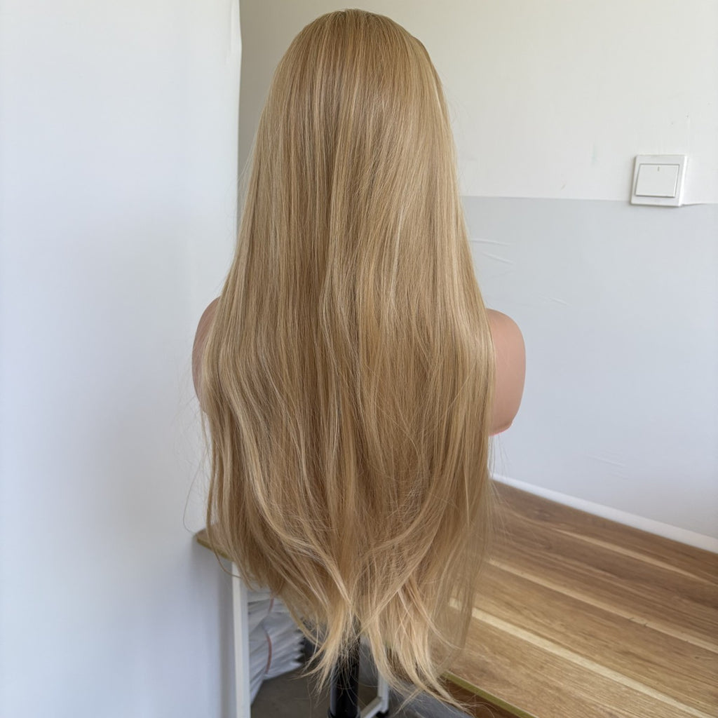 Ash Blonde Long Straight Synthetic Lace Front Wig Heat Resistant Glueless
