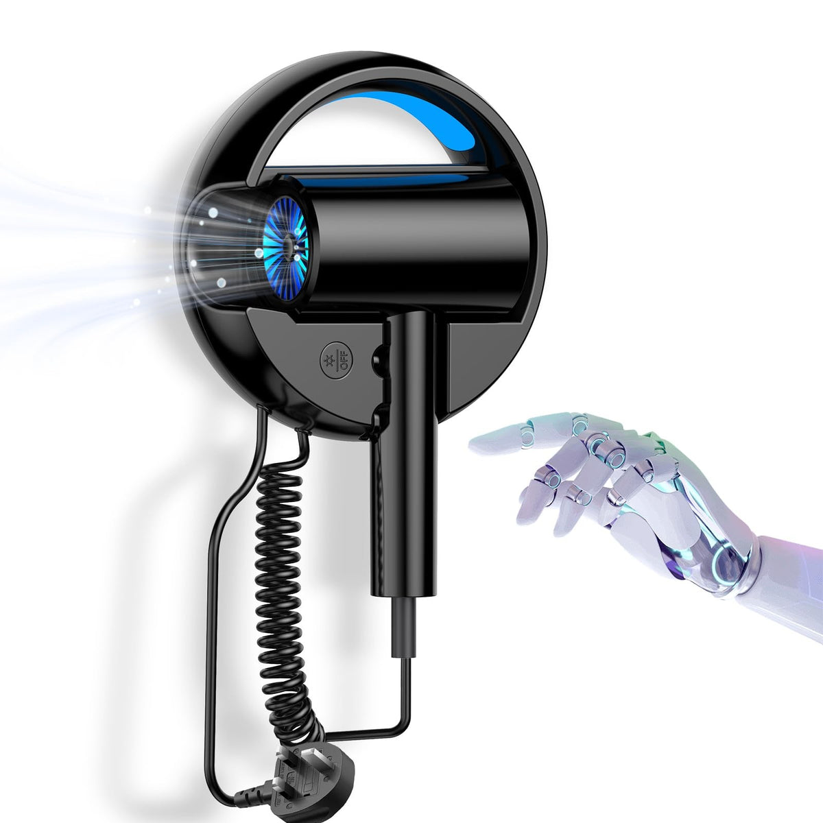 110V Wall-Mounted Hair Dryer with Night Light for Bathroom - Graphite Ash