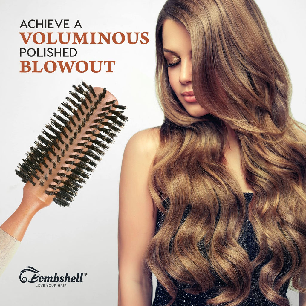 2.25 Inch Birch Wood Round Hair Brush with Boar & Nylon Bristles - Styling & Blow Drying