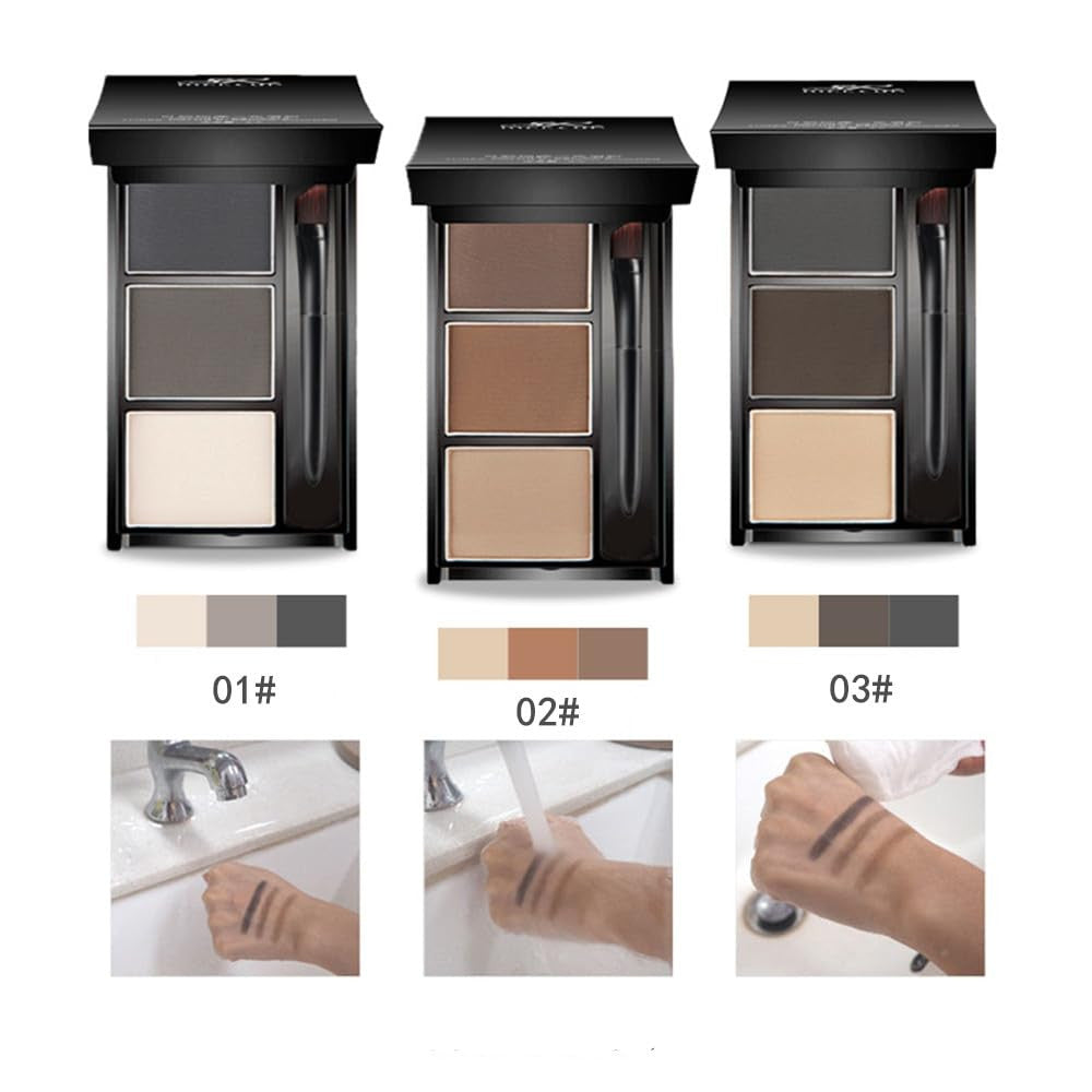 Three-Color Waterproof Eyebrow Powder Kit - Natural, Long-Lasting, Easy to Use