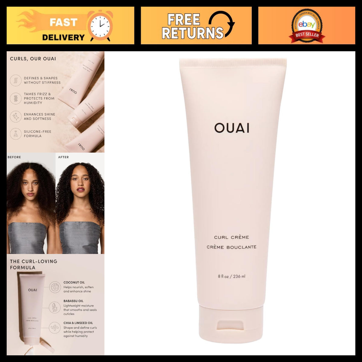Hydrating Curl Cream for Frizz Control & Definition - 8 Oz