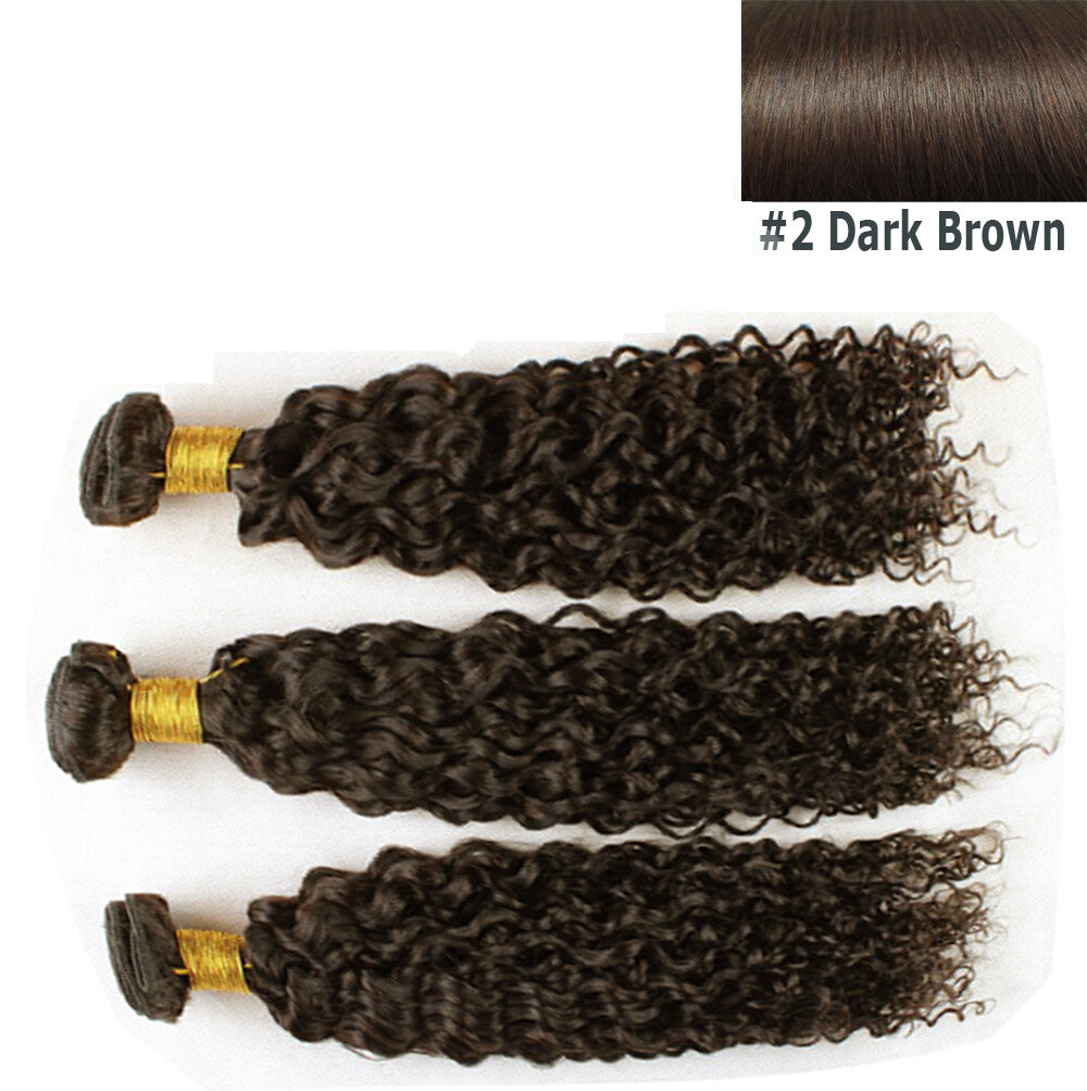 Dark Brown Sew-In Hair Extensions Bundle - Jerry Curl Human Hair 12-18 Inch