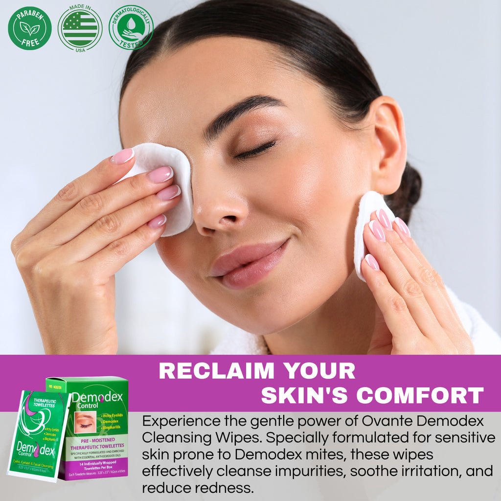 Eyelid & Face Cleansing Wipes for Demodex, Blepharitis, Itchy Eyes - 14 Pack