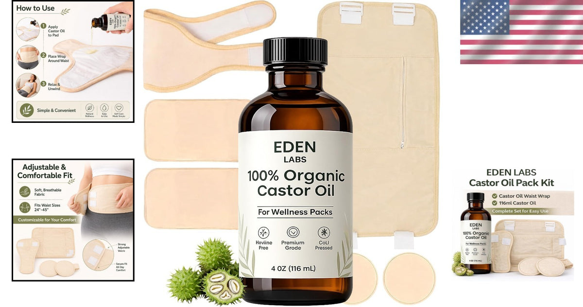 Reusable Castor Oil Pack with Adjustable Waistband - 116ml Organic Self-Care Wrap