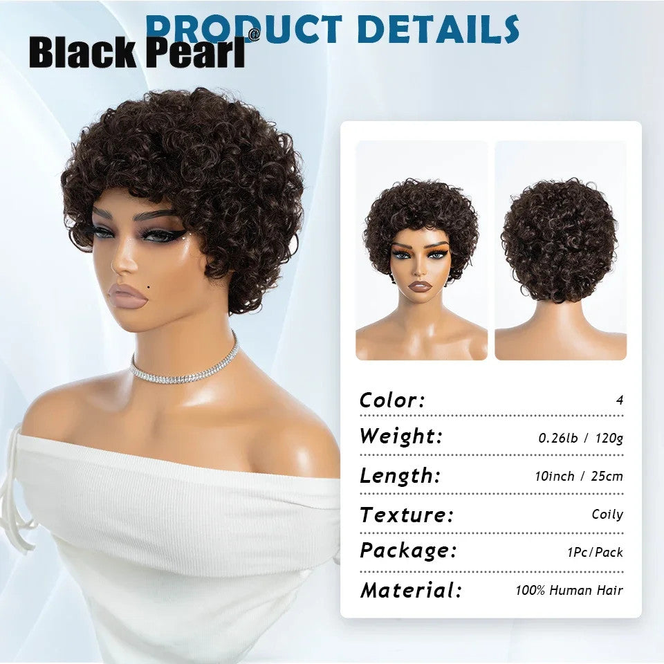 Brazilian Afro Puff Pixie Bob Wig for Women - Natural Brown Human Hair