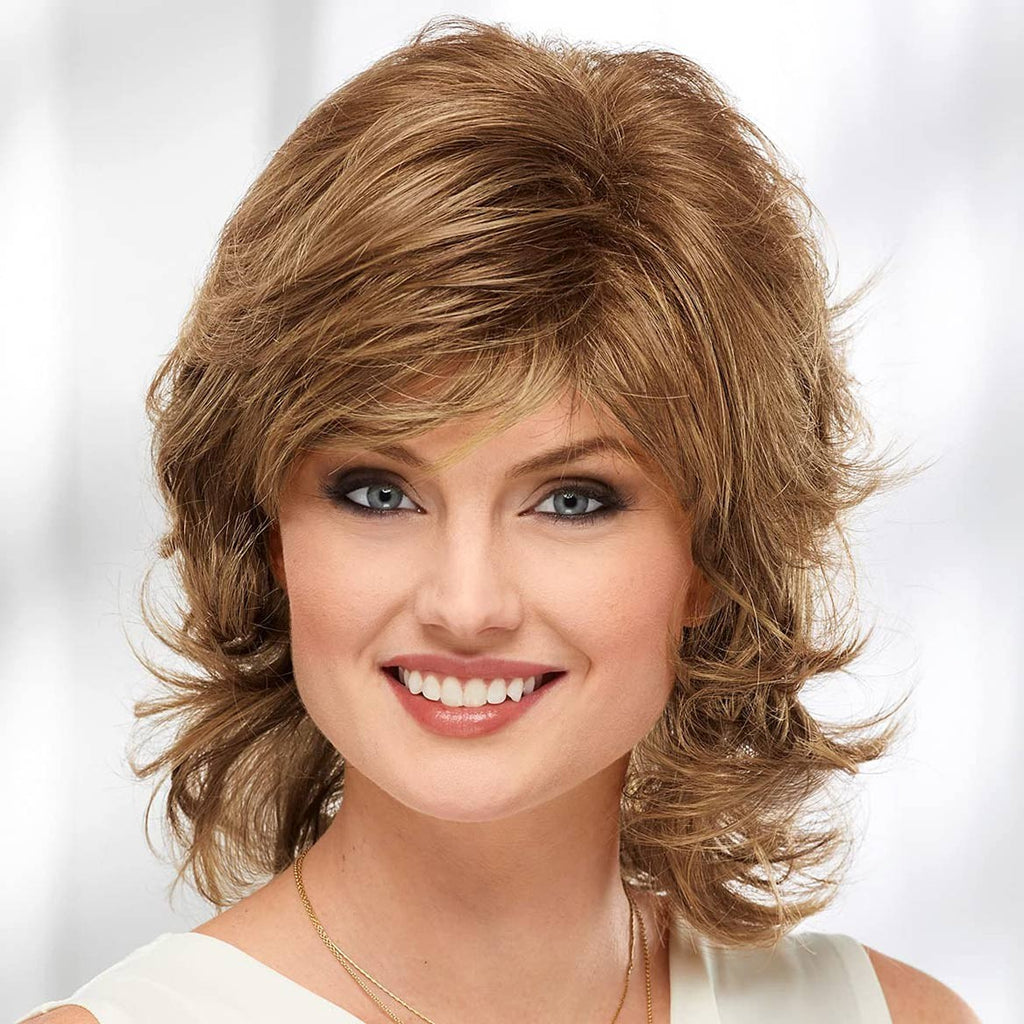 Mid-Length Wavy Wig with Face-Framing Bangs - Lightweight Synthetic Hair