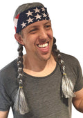 Adult Grey Hippie Cowboy Wig with Bandana - Costume Accessory
