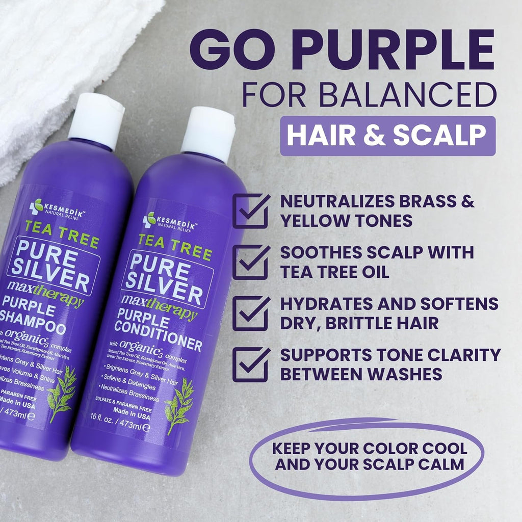 Purple Shampoo & Conditioner Set for Bleached, Silver & Gray Hair - Anti-Brass Toner