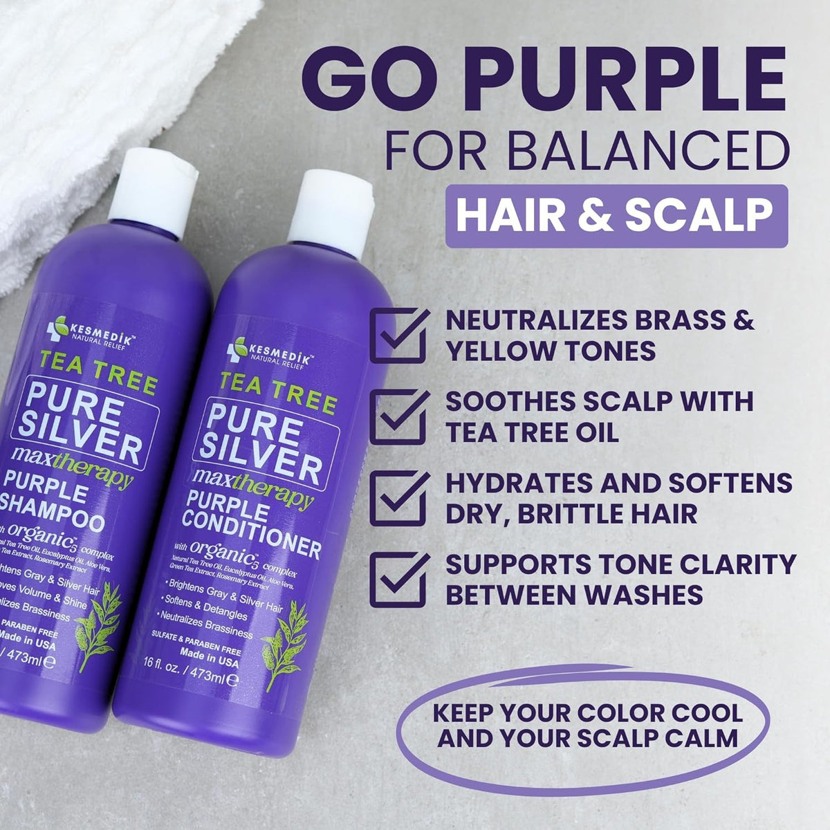 Purple Shampoo & Conditioner Set for Bleached, Silver & Gray Hair - Anti-Brass Toner