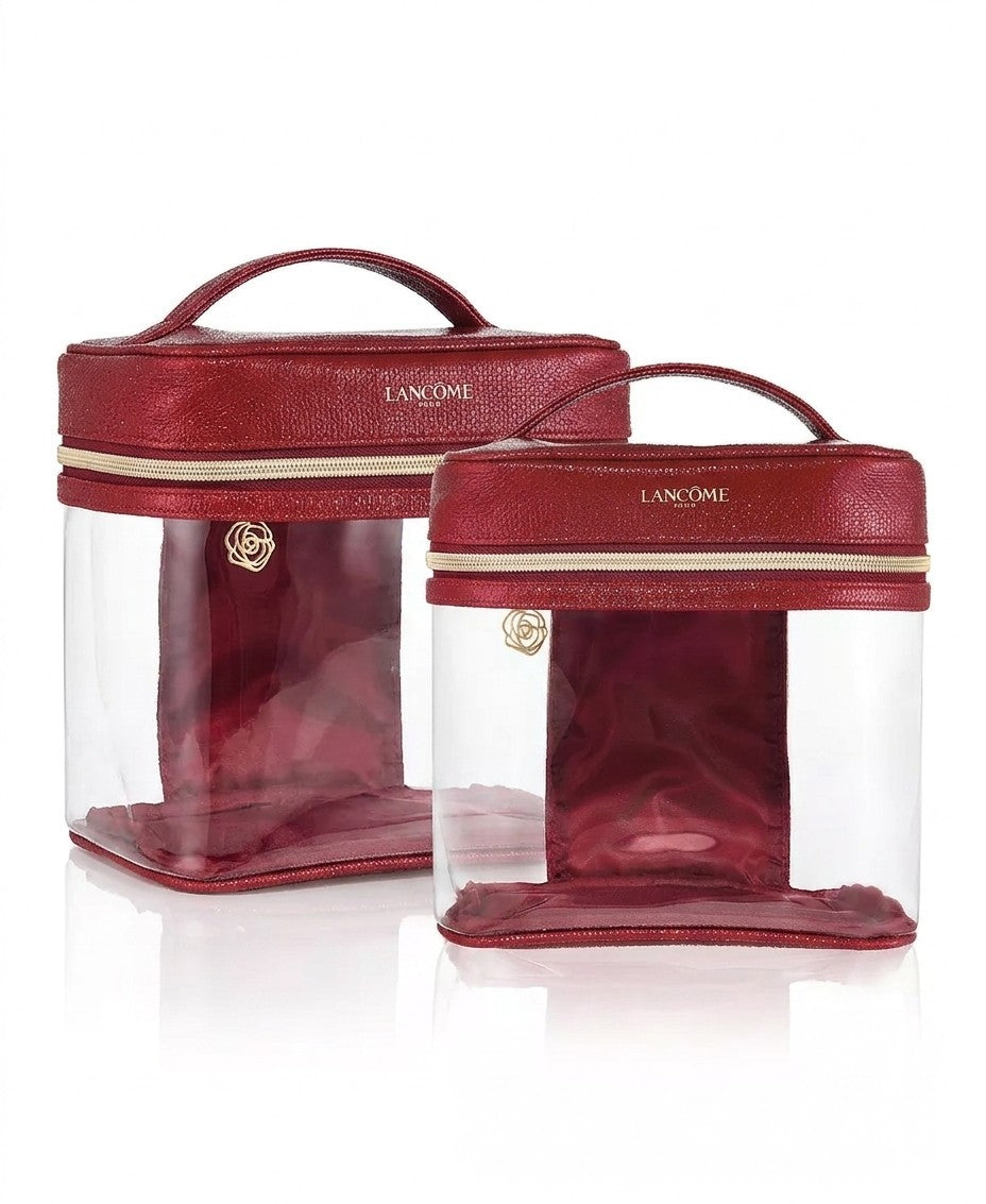 Lancome Makeup Bag Case Red Zipper with Handle - Authentic Cosmetic Storage