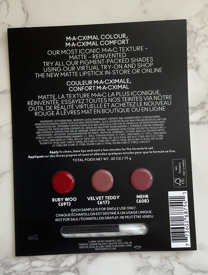 Matte Lipstick Sample Set - 3 Shades 691 617 608 with Applicator