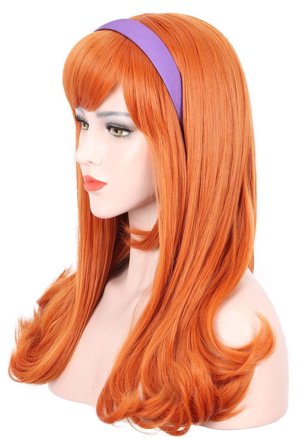 Adult Women Long Curly Orange Wig with Bangs for Halloween Cosplay
