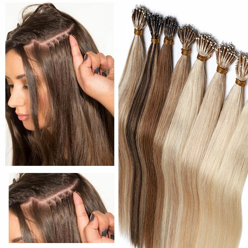 Nano Ring Hair Extensions for Micro Loop Beads - Full Head Blonde Human Hair
